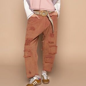 POL Distressed Boyfriend Cropped Pants in Rust